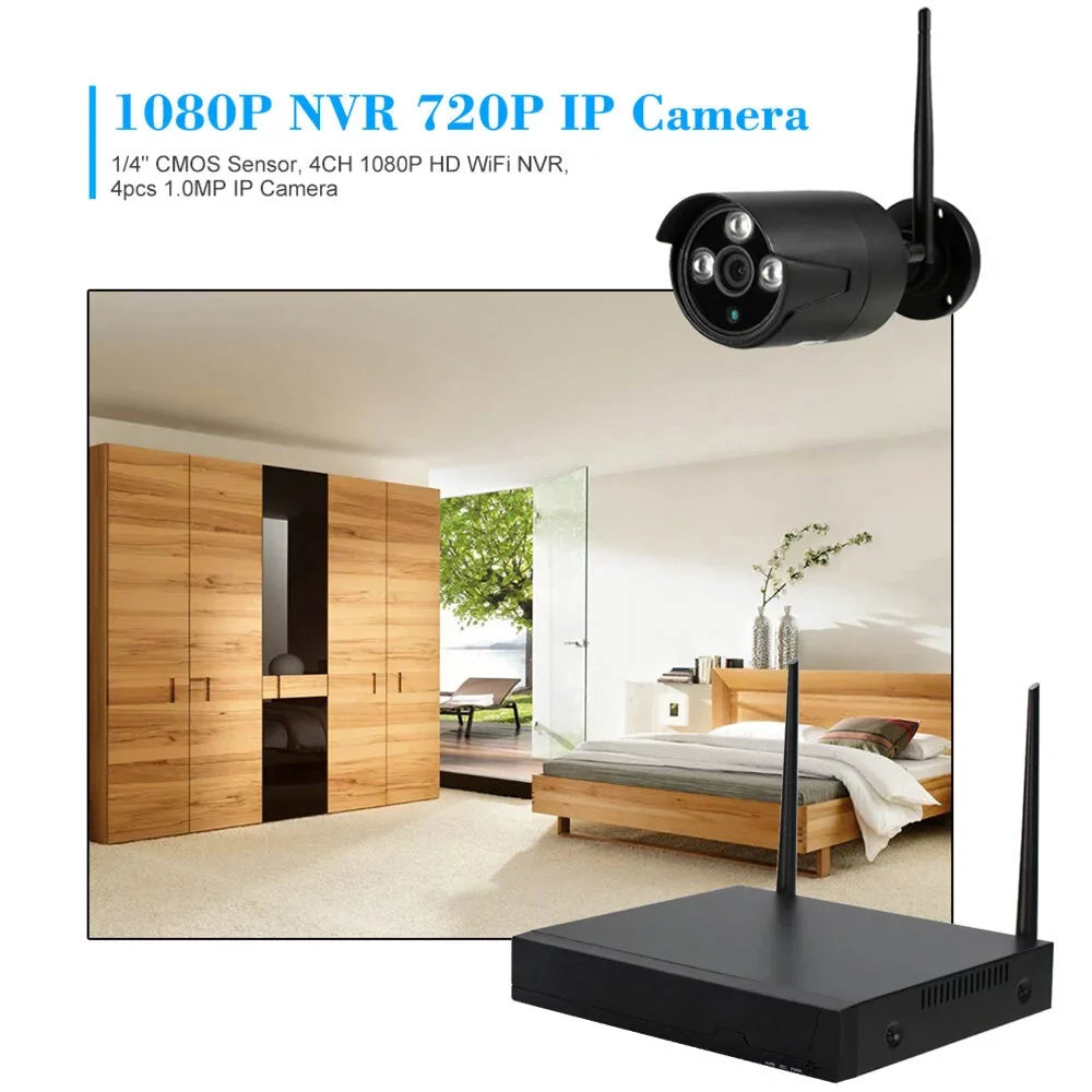 System Camera WiFi 4CH 4pcs Wireless Kit with NVR 1080P Dadypet IP for CCTV