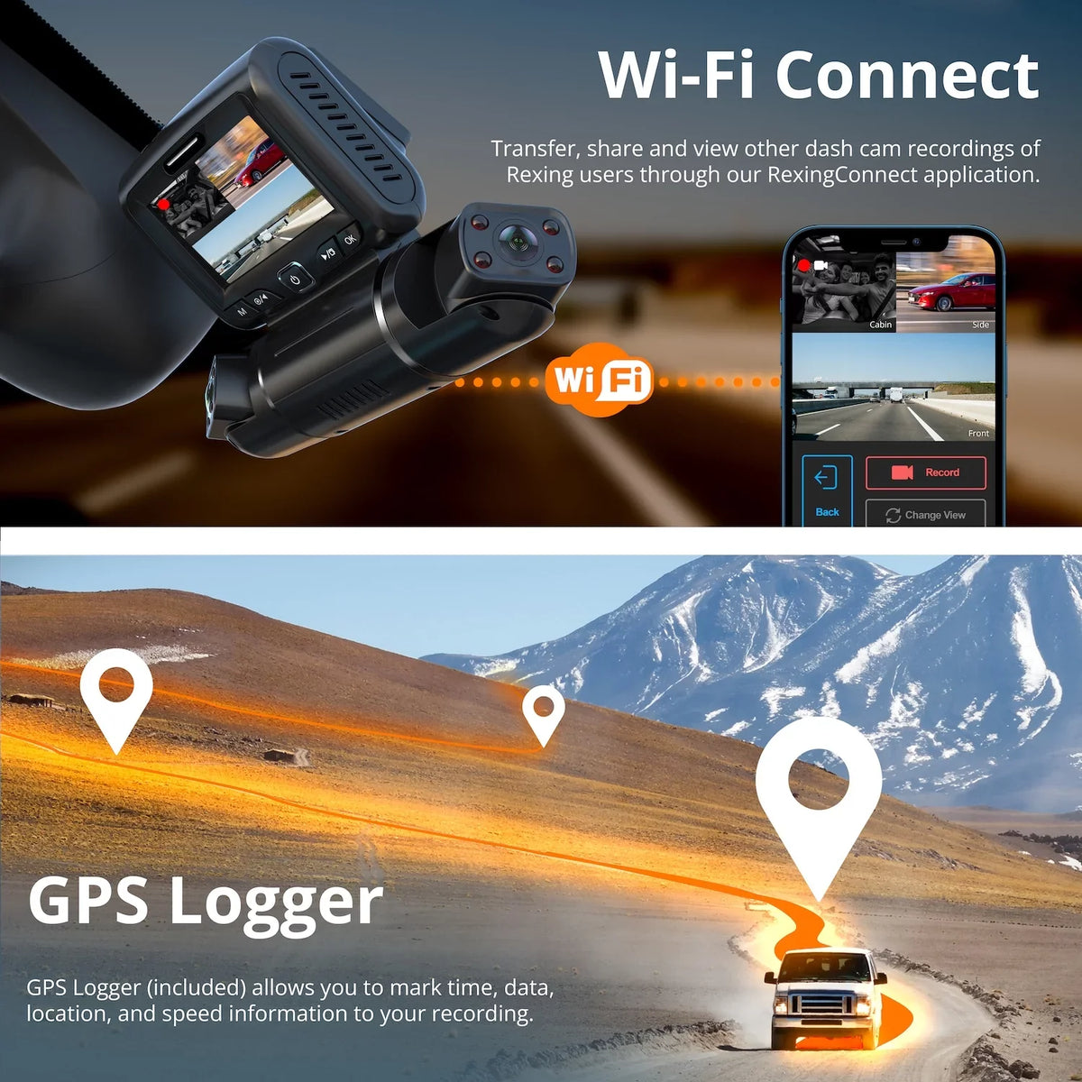 Cabin, 1080P+1080p+1080p Rexing S3 Cam Dash Sides Front, 3-Channel