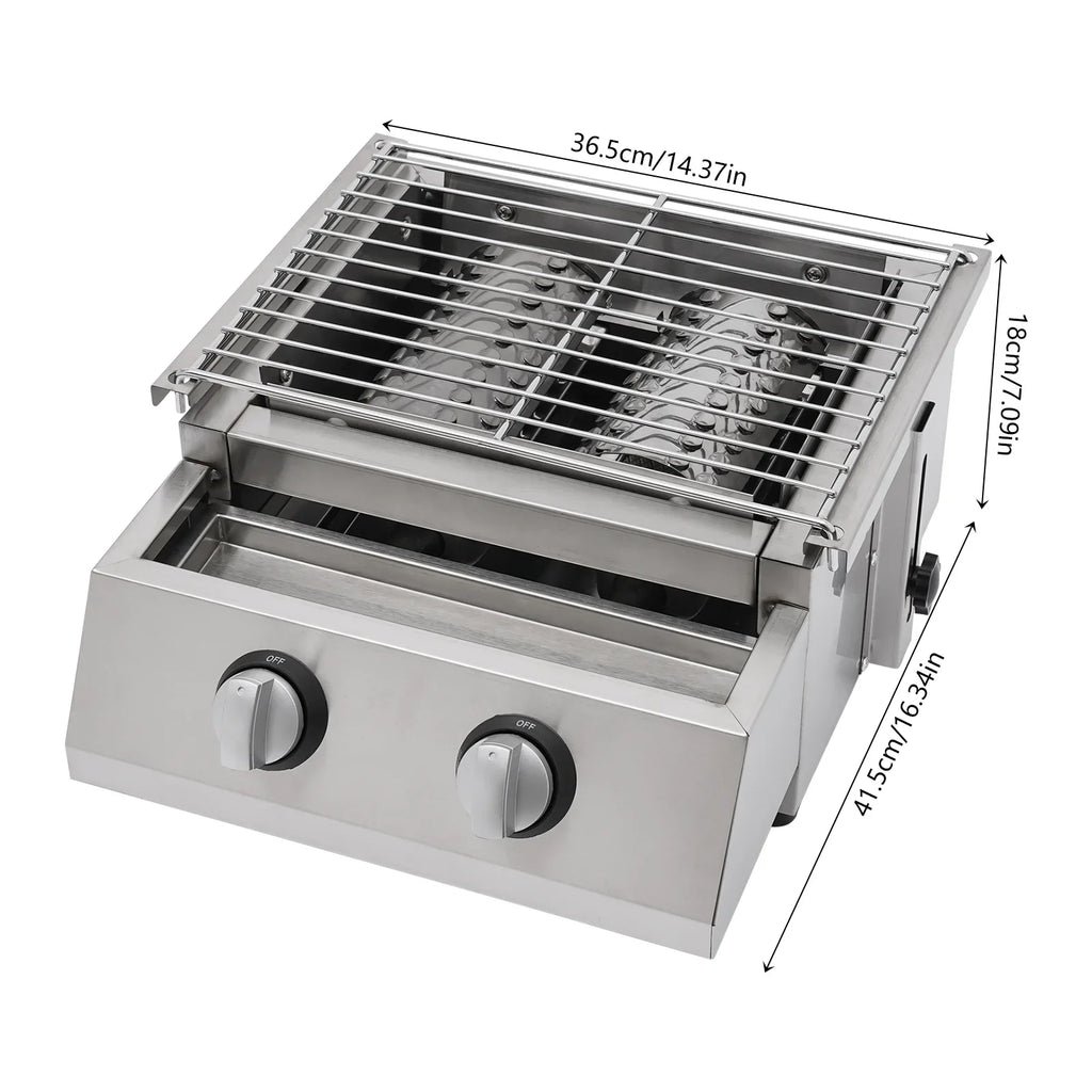 Steel LPG Grill Barbeque Stainless Gas Grill, Sliver 2-Burner for Outdoor Countertop