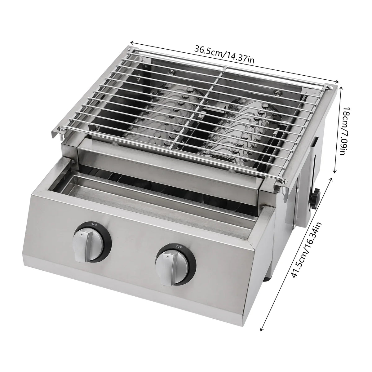 Steel LPG Grill Barbeque Stainless Gas Grill, Sliver 2-Burner for Outdoor Countertop