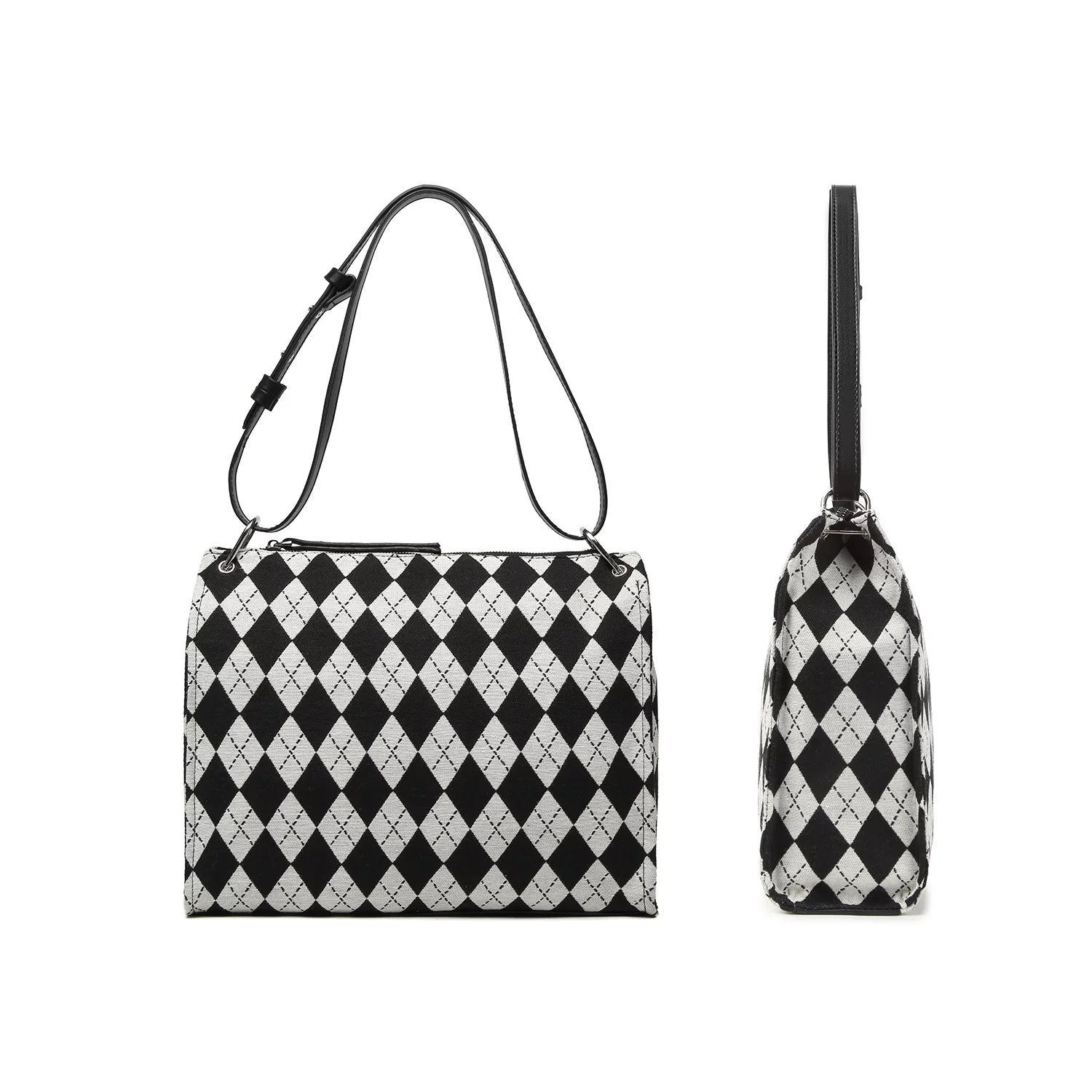 Shoulder pattern Black checkerboard handbag and clutch Ladies off-white Bag handbag