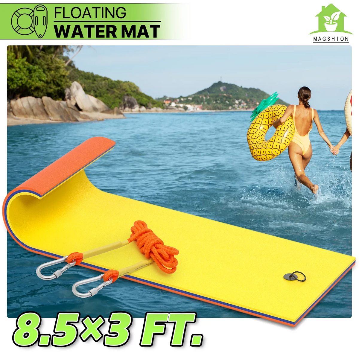 Outdoor Water XPE Water Pad 3' Tear-Resistant Pad Mat, River Lake Foam 3-Layer x Water Floating 9' Activities, Pool Ocean Floating Yellow for Magshion Lily