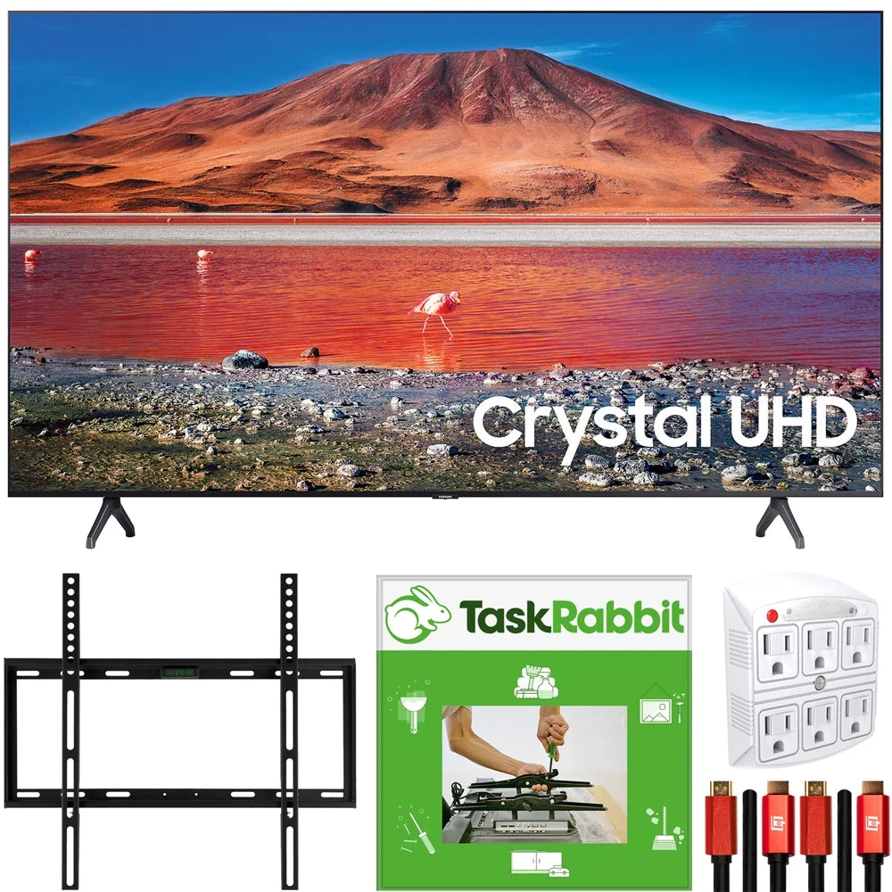 Ultra Design Mount Wall TV Gear TaskRabbit with Adapter LED 58-inch + + UN58TU7000 Samsung 360 Services Bundle 4K Model) HD Deco (2020 Installation Smart + Cables Surge HDMI