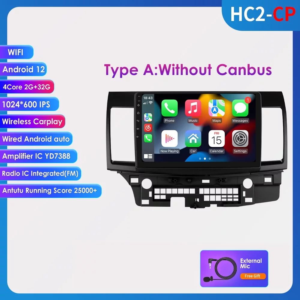 GPS 2012 2010 Stereo Navigation Android Wifi 2+32GB Player Mitsubishi CarPlay Lancer 12 Radio Car 2011 2008 2009 For 2007
