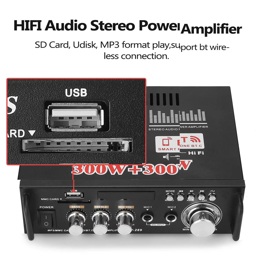 LCD Stereo Amplifier 600W Audio Audio Machine,2CH Car Sound BT Remote Remote Amplifier Amplifier Display Radio 600W Audio Audio Radio Power HiFi movable Remote Dazzduo Stereo