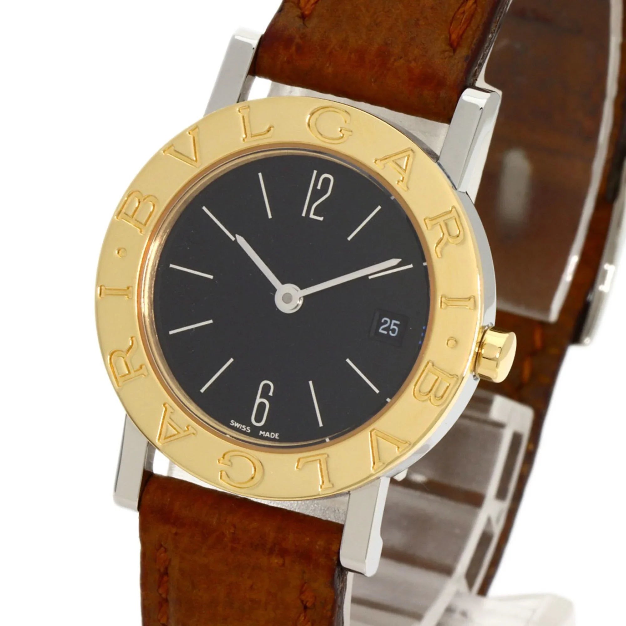 (Good) Ladies Stainless BVLGARI Pre-Owned Steel/Leather/K18YG BB26SGL Watch