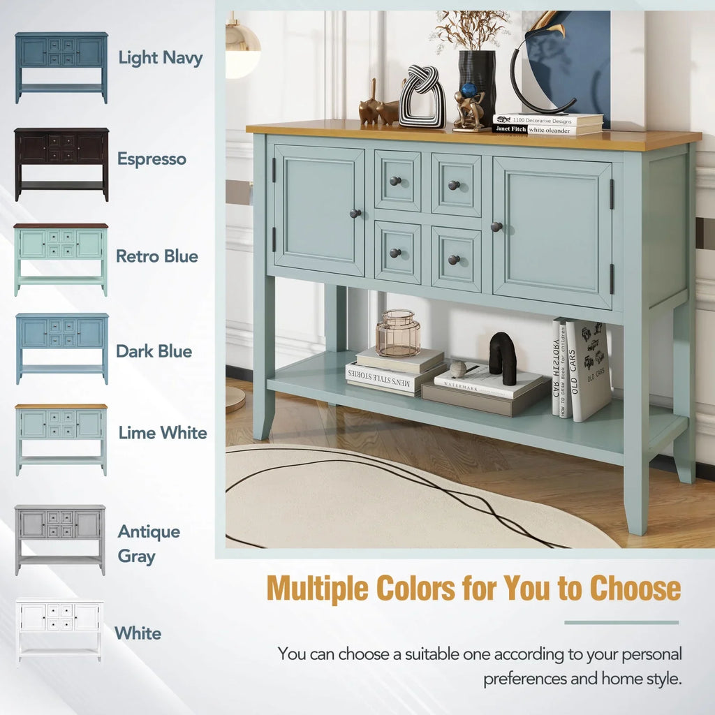 Drawers Kitchens Series with WF190263AAE) Living Shelf Vintage Console Rooms Ample Storage SKU (Antique Gray Small and TREXM Bottom Table for and Entrances OLD Four Cambridge