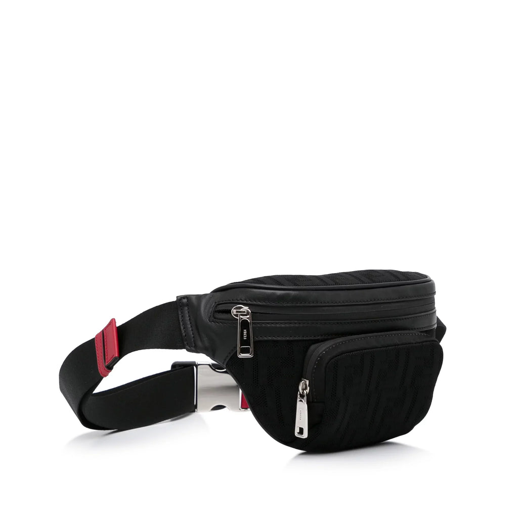 Knit Neoprene Bag Belt Pocket Perforated Grace Black Unisex Fendi Pre-Owned (Good) Vitello Authenticated Fabric FF