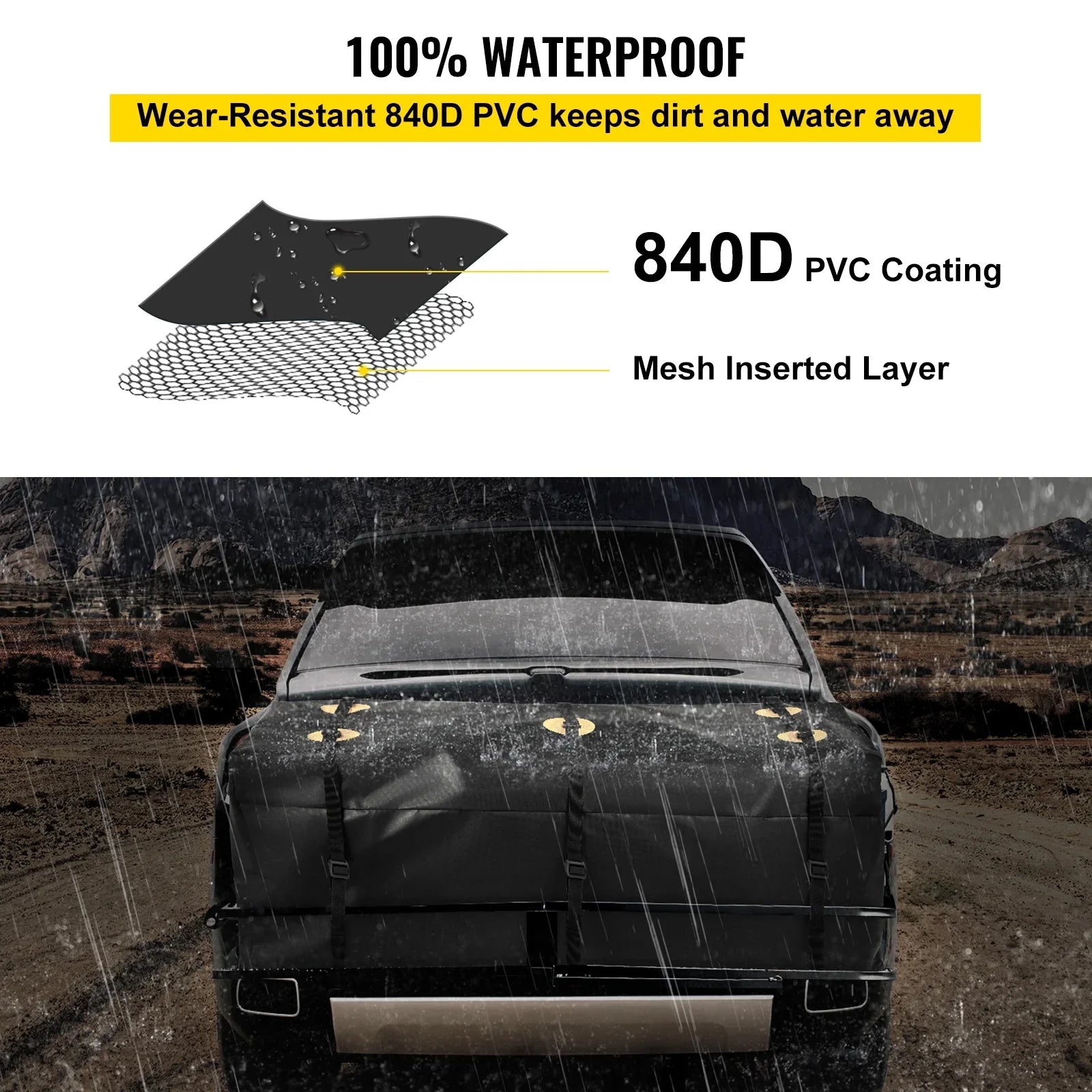 Carrier Hitch Waterproof Cargo Hitch Hitch Bag SUV Duty Feet), Heavy Bag, Fits Truck Carrier 840D for Car Basket BENTISM Straps, 60"x24"x26" (22 Vans Cubic Reinforced Cargo with ,