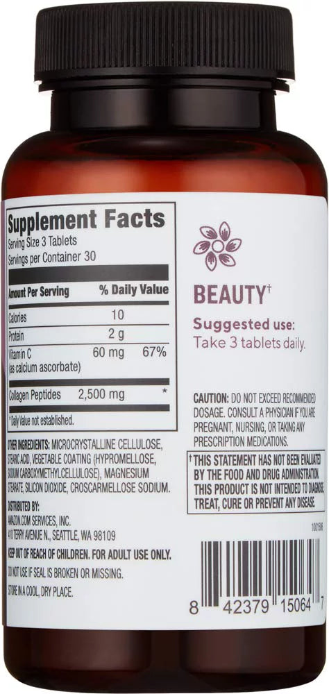 Revly Tablets, C, Peptides 1 + Serving, mg Month 90 Vitamin per Collagen 2500 Collagen Supply Peptides