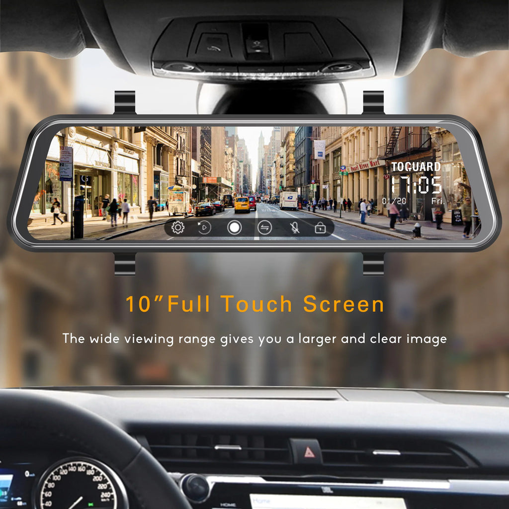 Full Cam 10" Touch G-Sensor Cam Night Front Rear, Assist, TOGUARD Parking Mirror Dash Recording, Loop Screen 1080P and Dash Vision, Car, for