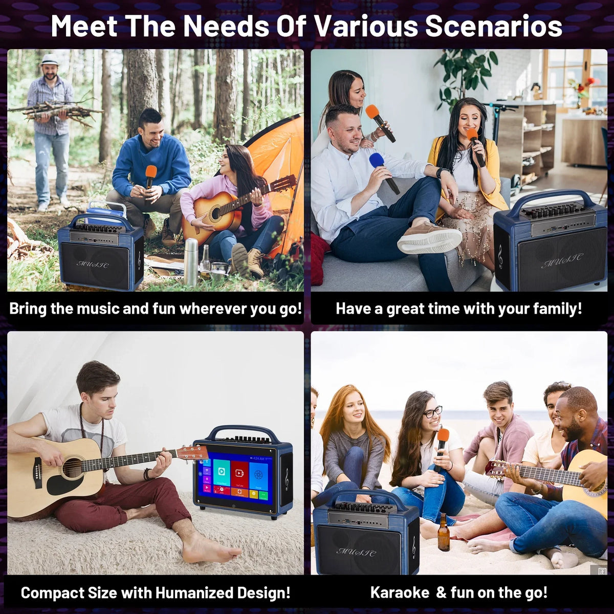 Screen/Android Machine Loudspeaker BT Wireless Adults&Kid,14”HD Touch Microphone/WiFi/USB/SD/PC/TV/Phones/HDMI for Karaoke 12/4+64G,Support Systems transportable Streaming