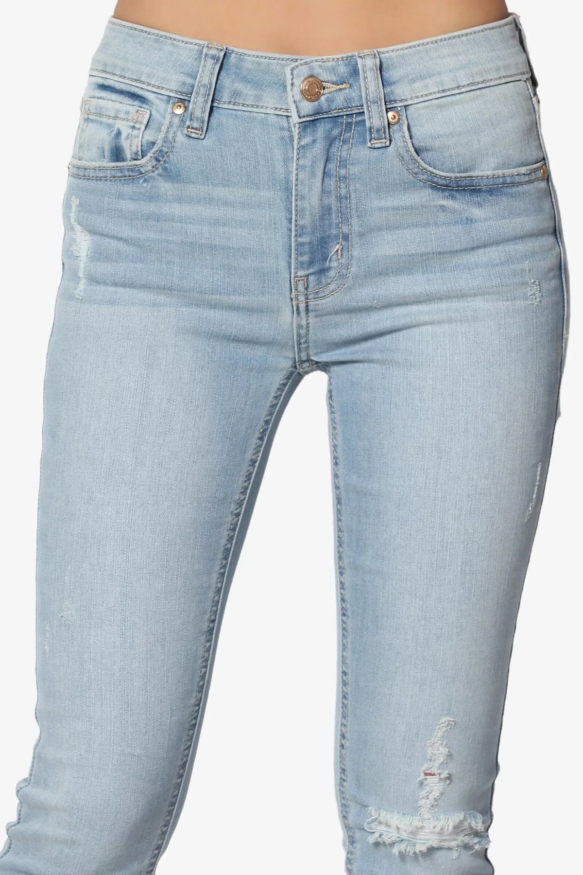 Distressed Raw Rise Cropped Step Mid TheMogan Edge Jeans Women's Zip Skinny Hem