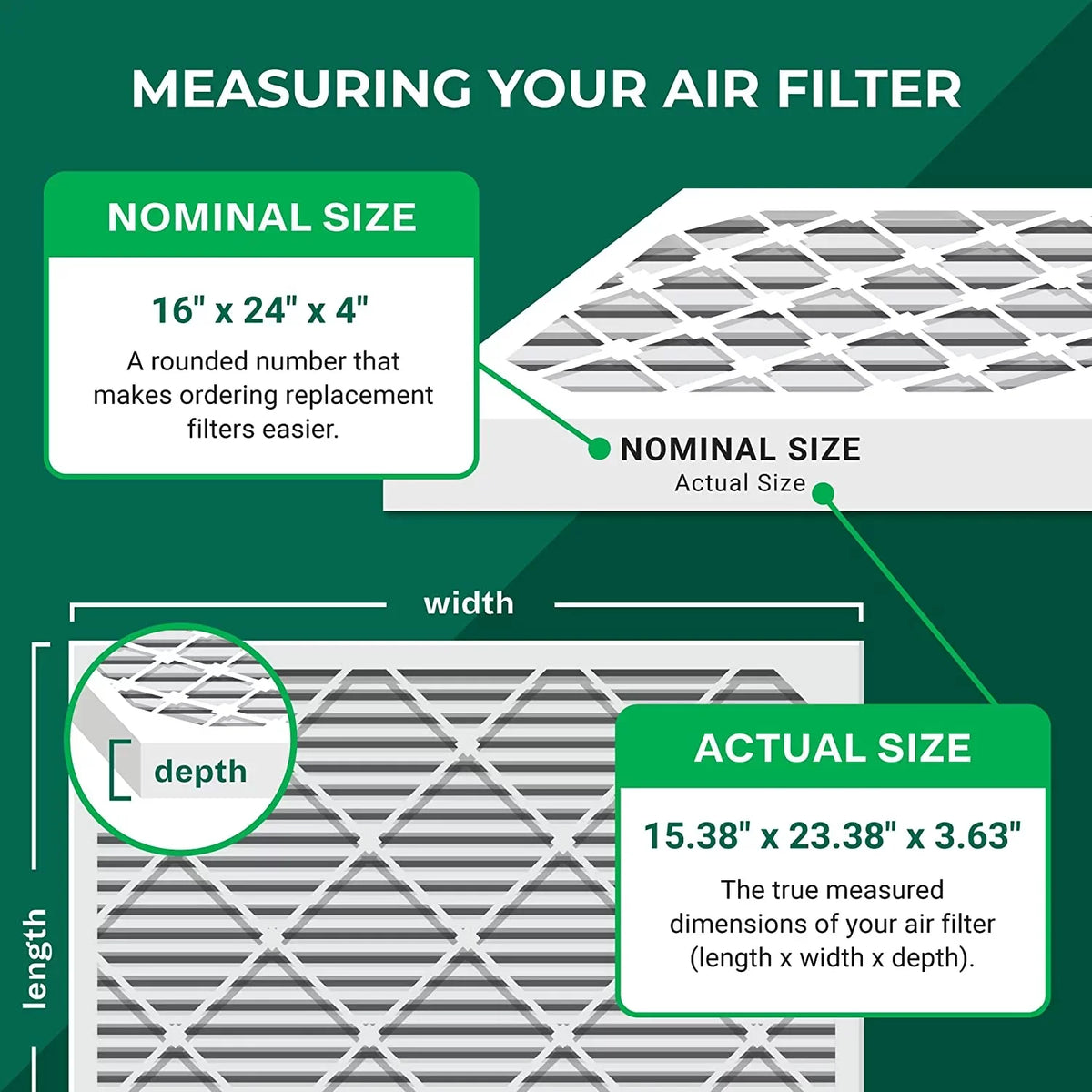 16x24x4 Furnace HVAC MERV 8 Pleated (6-Pack) oxygen AC Filters Filterbuy