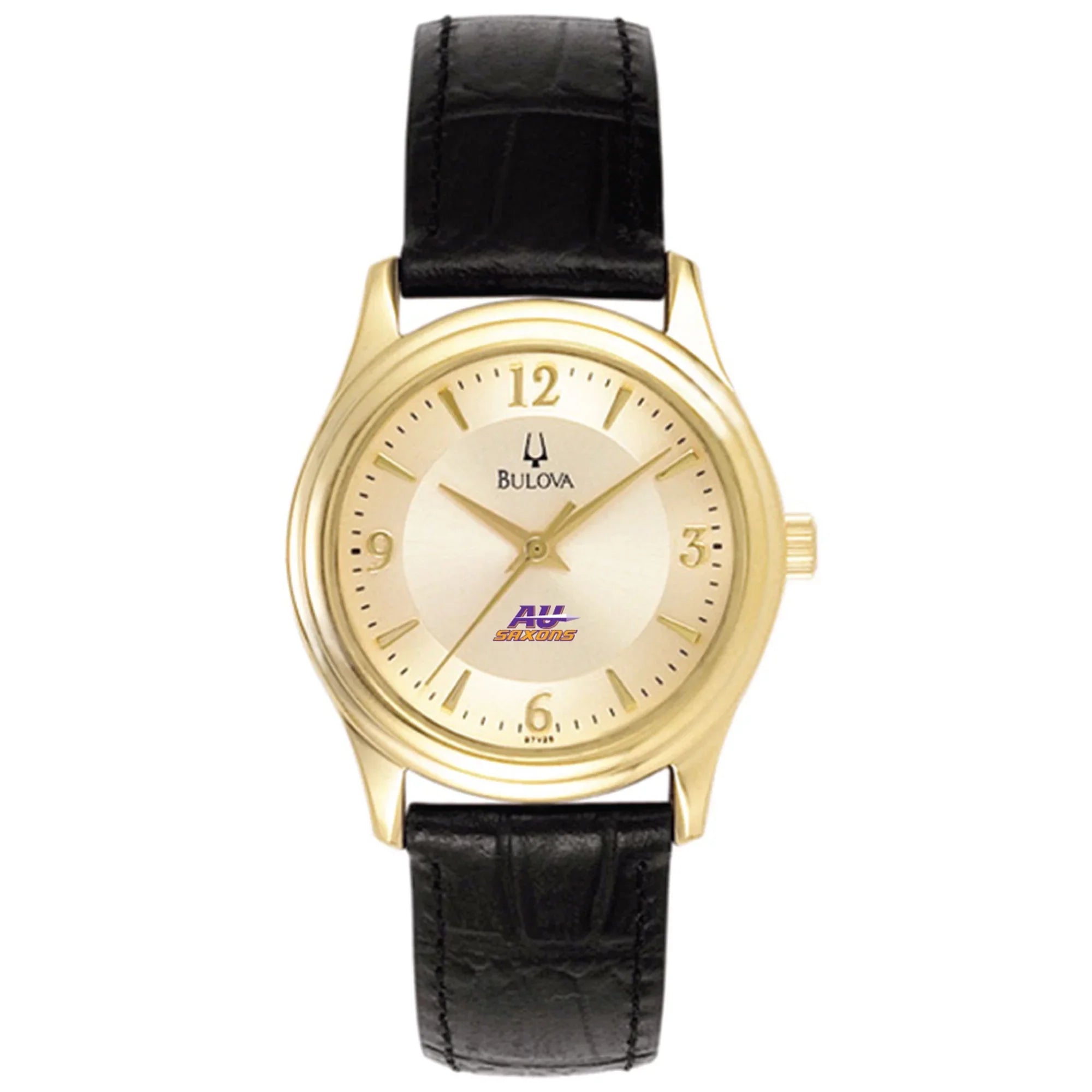 University Steel Stainless Watch Gold/Black Saxons Bulova Women's with Alfred Band Leather