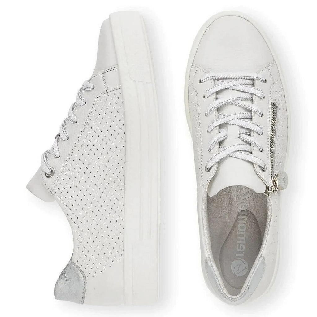 White, Women's 42 Size Lace-Up D0916-80 EU Side-Zipped Sneakers, Rieker