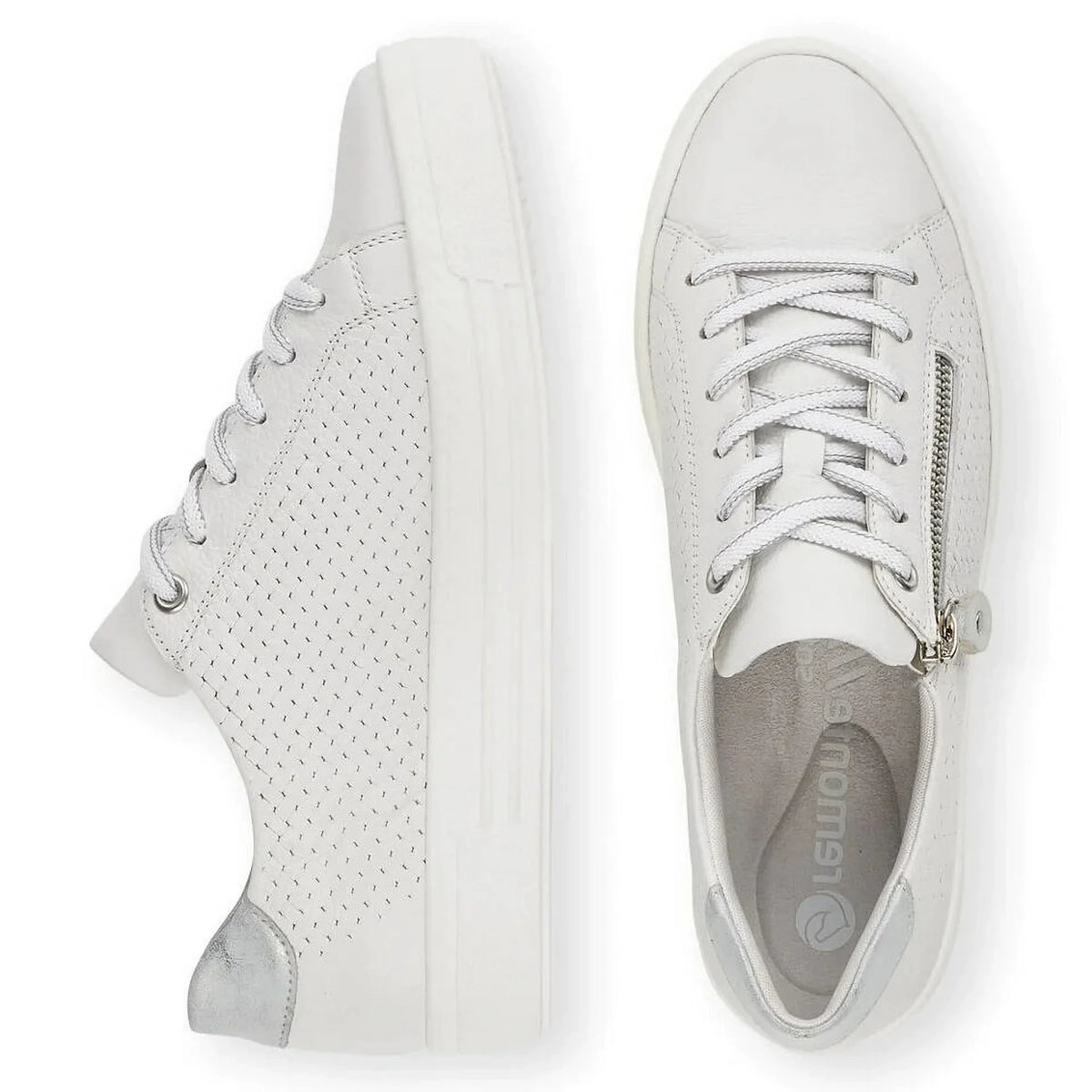 White, Women's 42 Size Lace-Up D0916-80 EU Side-Zipped Sneakers, Rieker