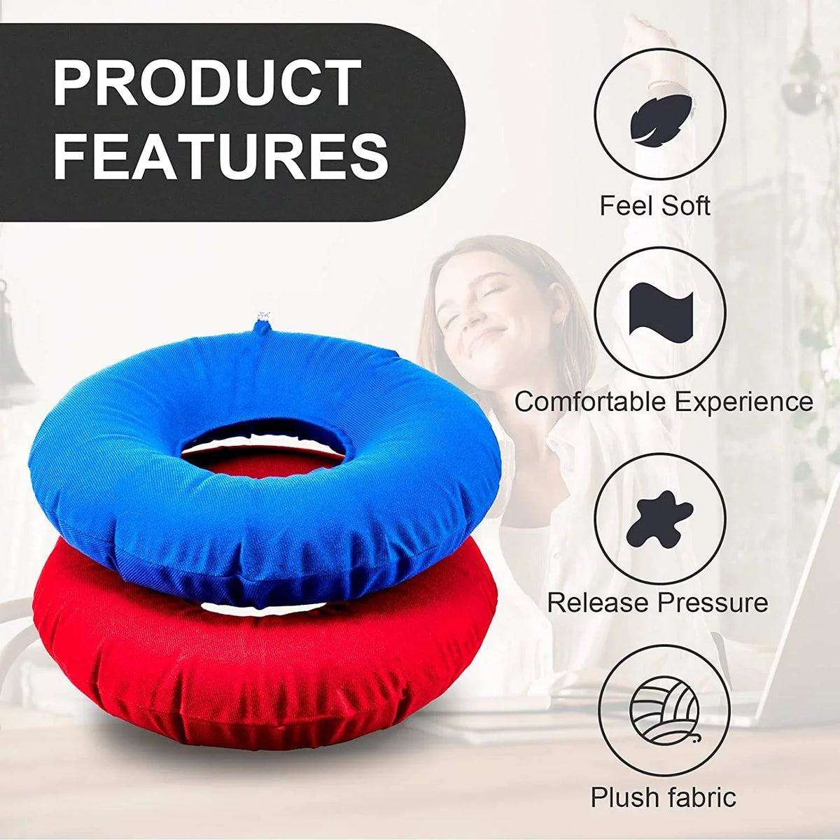 blow-up movable Car, for Cushion Ring Cushion 2 Red) Cushion Colors Pillow Cushion Office blow-up 15 Wheelchair Round Donut Seat blow-up 2 Home Pieces Inch Chair (, Donut Zonon
