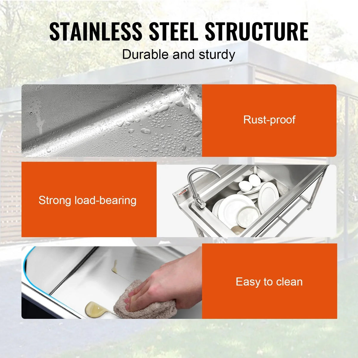 Utility Single Steel Sink w/Workbench BENTISM Bowl Stainless 47.2x19.7x37.4 in
