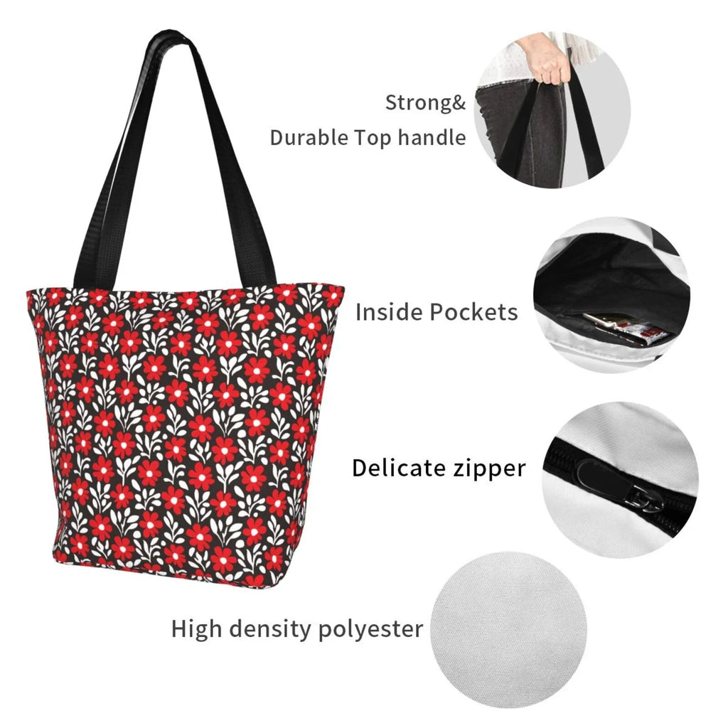 Red Floral Large Bag Shopping Lukts Bag Hobos Handbags Capacity Women'S Bag,Shoulder Tote