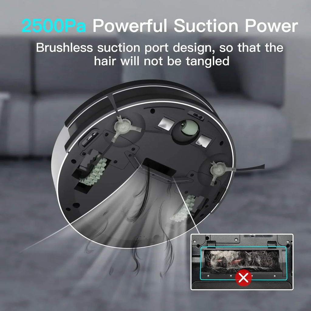Pet Pile FJU Runtime, Hair, with Quiet Suction, Cleaner, Hard and for Robot Carpet, Strong Vacuum /APP, Vacuum Robotic 2500pa Work 120Mins Low Floor Small