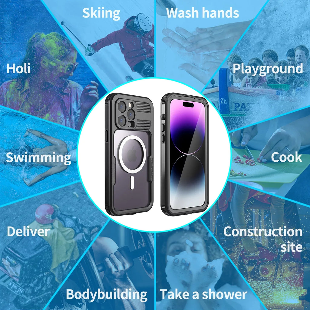 Pro Case Screen Dropproof][Dustproof][Compatible Protector 360][IP68 Waterproof, iPhone for 6.7" 14 with - MagSafe] Pro 6H [Real Built-in iPhone Max Military Black Underwater][14FT 14 for Max