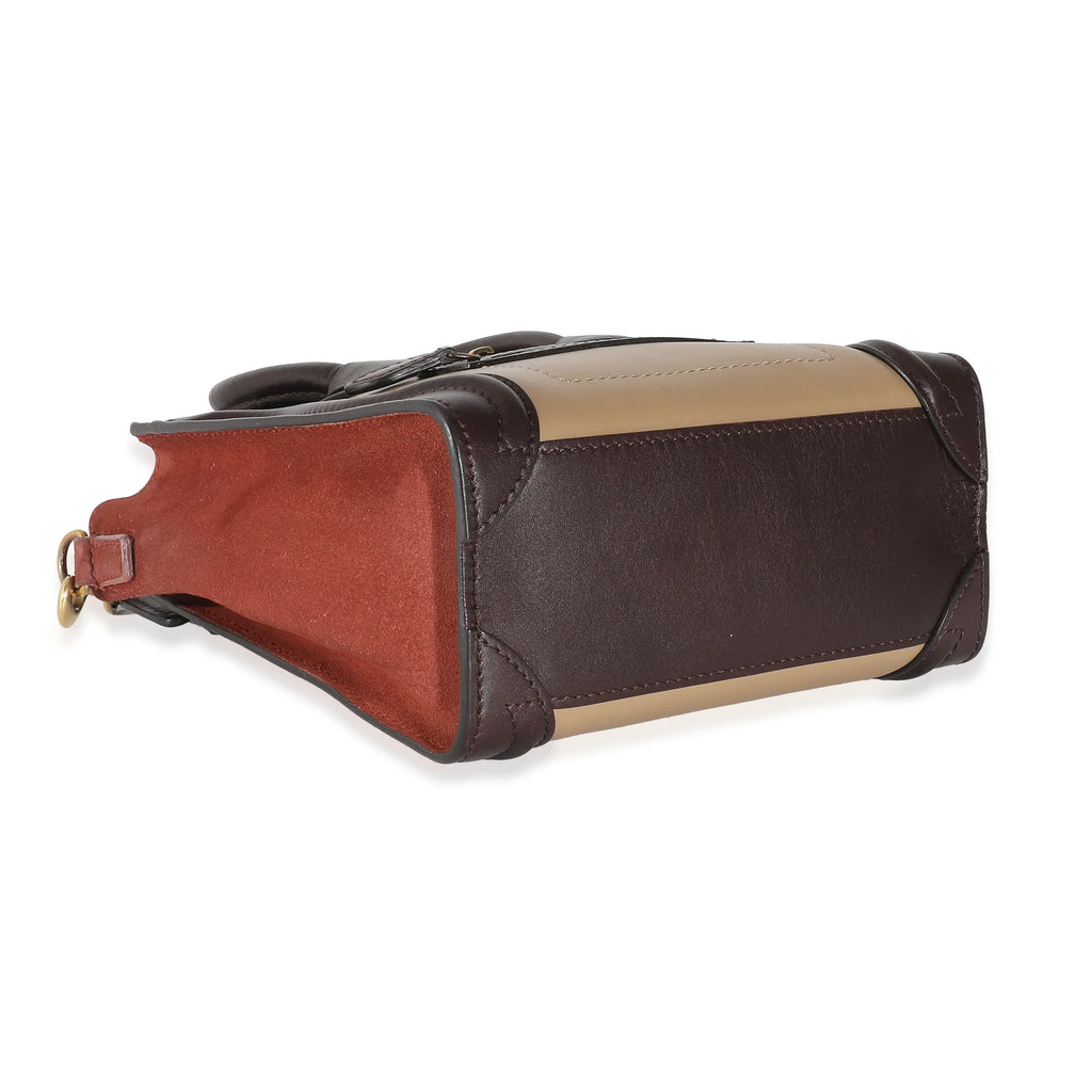 Leather Burgundy Suede Tri-Colour Brown Celine Nano Beige Luggage Pre-Owned