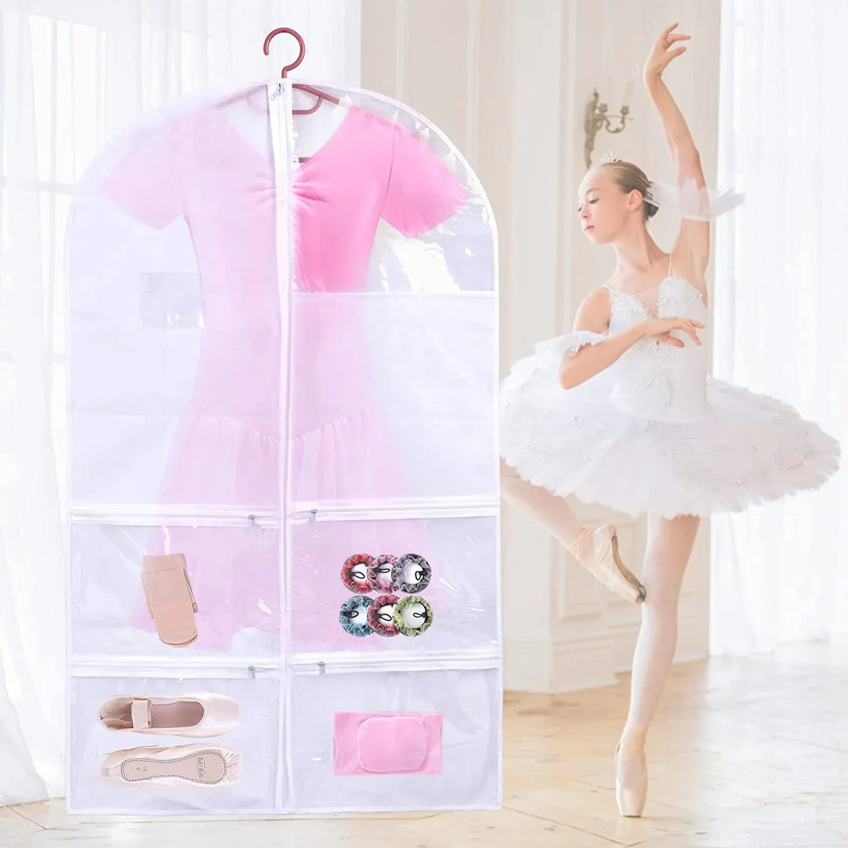 Hanging Dance Dance Garment 3 Bags Garment Recitals, Bag Costume Competitions Bags Storage Dance Dress, Clear Pack Pockets, Multiple Ballet Girls Dance Kids with for Costumes, Organize