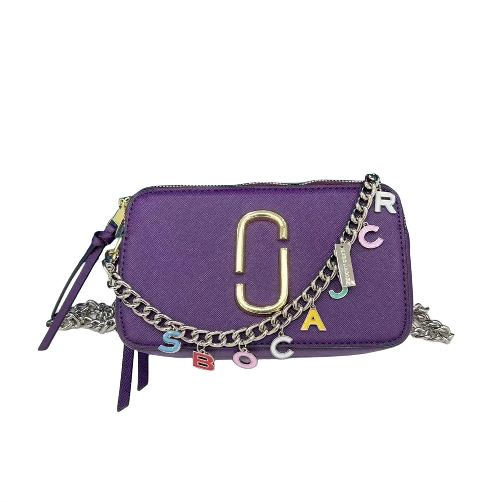 Logo Chain Purple Bag with Strap Snapshot Women's Cross body Leather