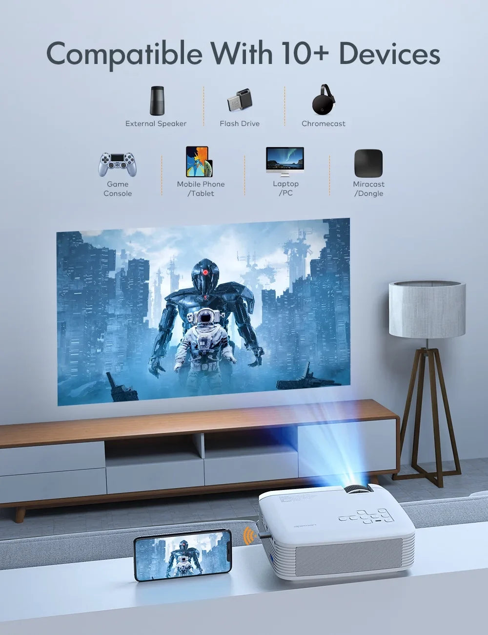 480P Projector, Theater Native Dual Support Eyes LC350 1080P Home Protection, Speakers, LCD Apeman Multiple Connection