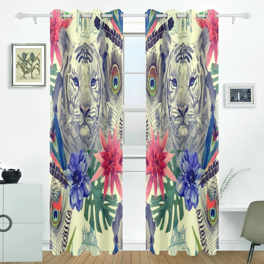 With Room,2 Blind Blackout Indian Thermal Vintage Head Bedroom Curtain (52Wx84L Living Inches) Pattern Window Curtains Tiger Feather POPCreation Curtain Darkening Panel Style for