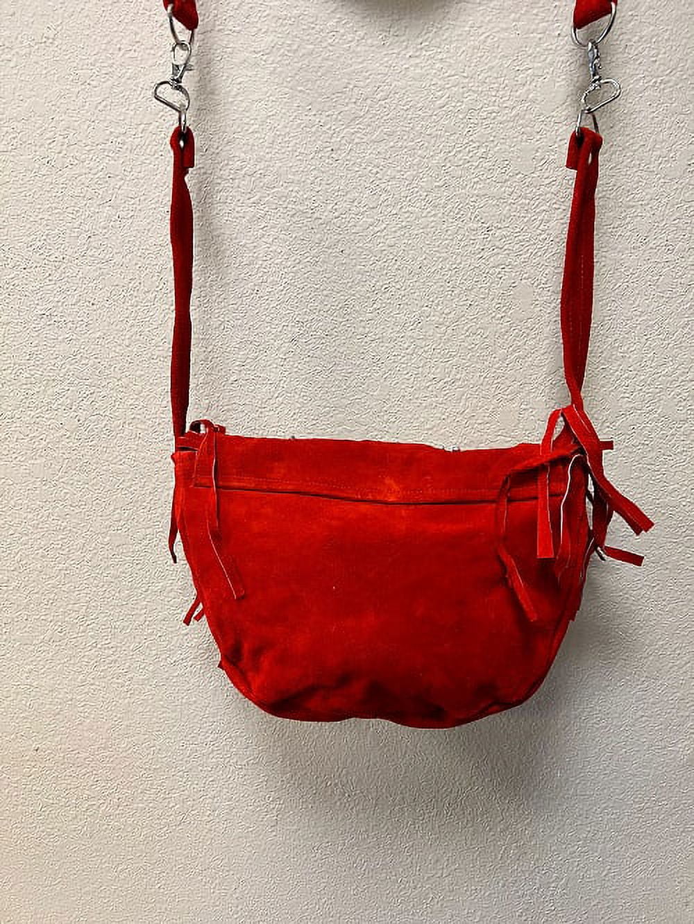 With Red Ladies Leather Duty Cowhide Heavy Western & Style Suede Fashion Fringe Handbag Motorcycle Beads,Bones