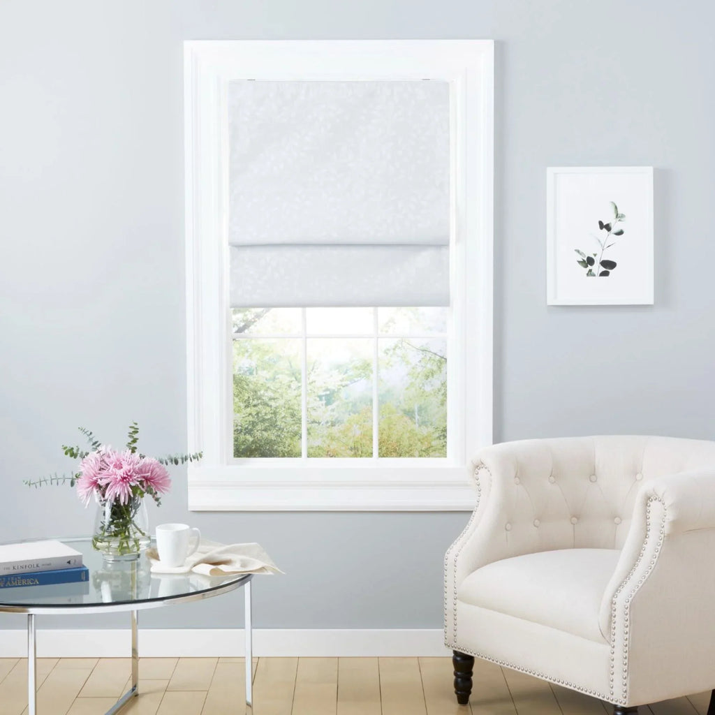 White Botanical Home Total Shade, Roman 64", Exclusive Bolan 23"x Blackout