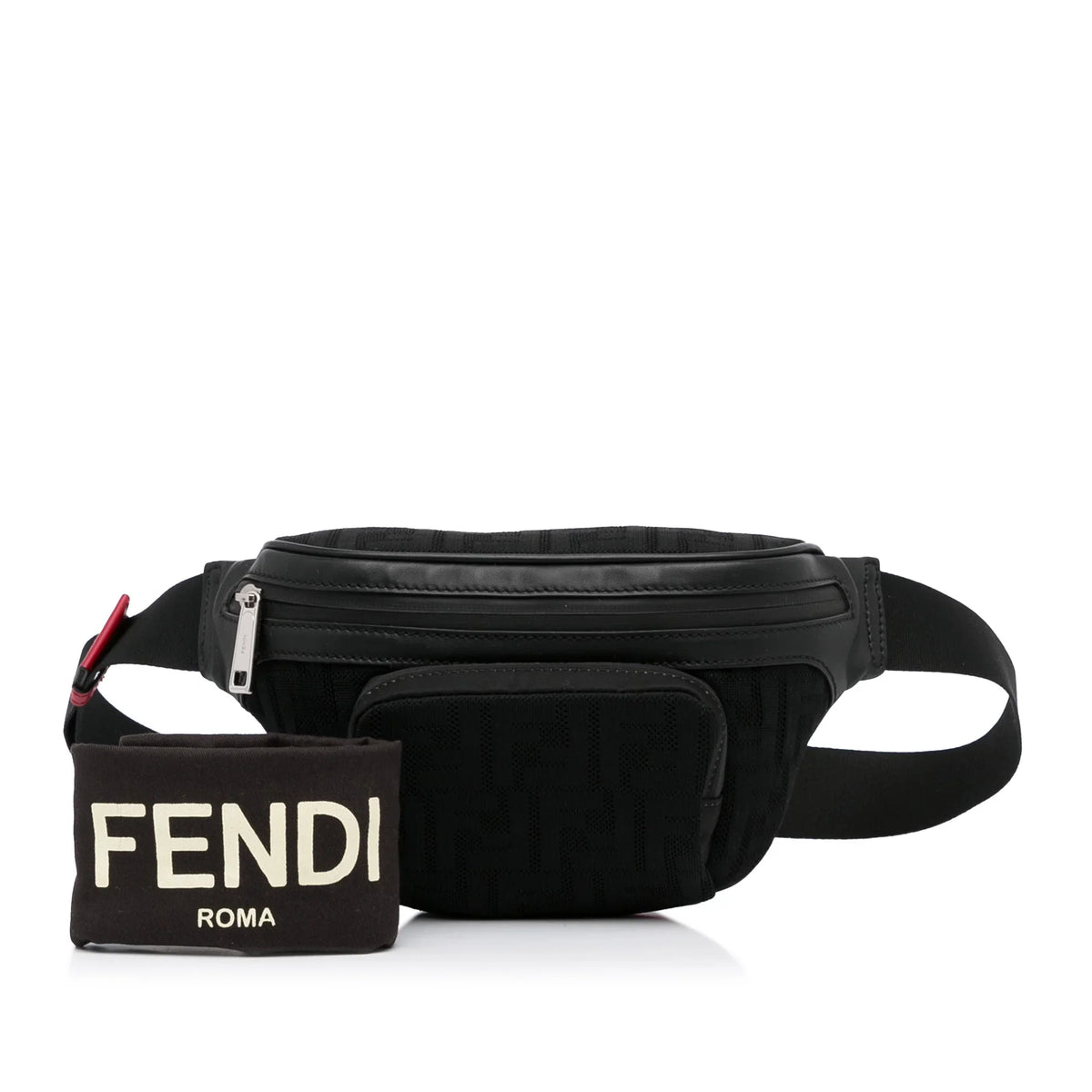 Knit Neoprene Bag Belt Pocket Perforated Grace Black Unisex Fendi Pre-Owned (Good) Vitello Authenticated Fabric FF