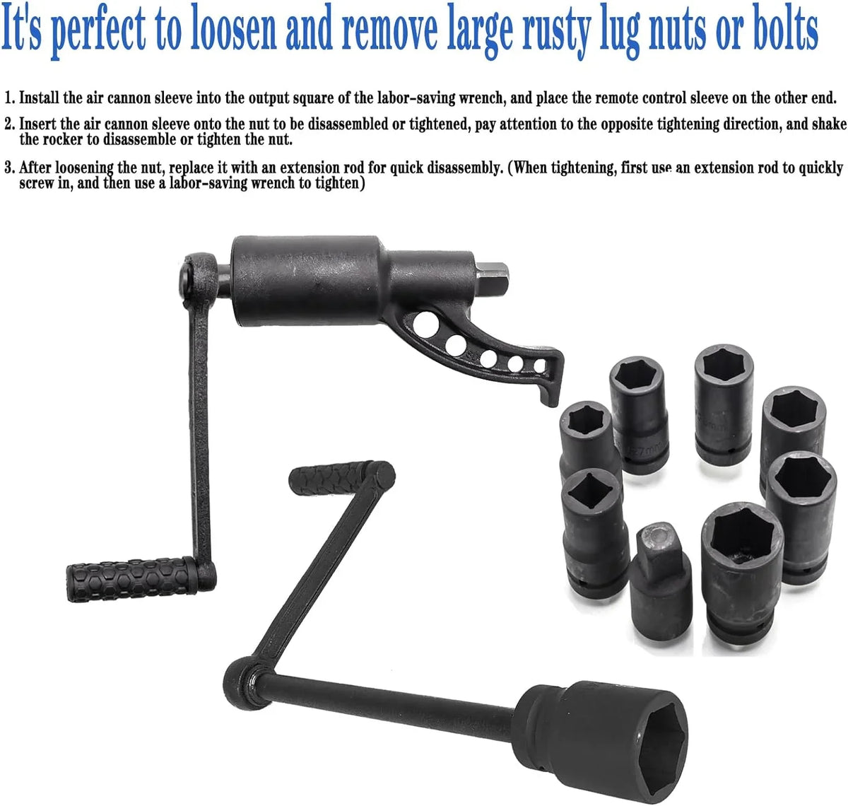 Heavy Labor Multiplier Duty Lug torque Lugnut with Case 4800 NM 8pcs Remover Nut Set Set Black Saving Socket Torque 1:58 Tool