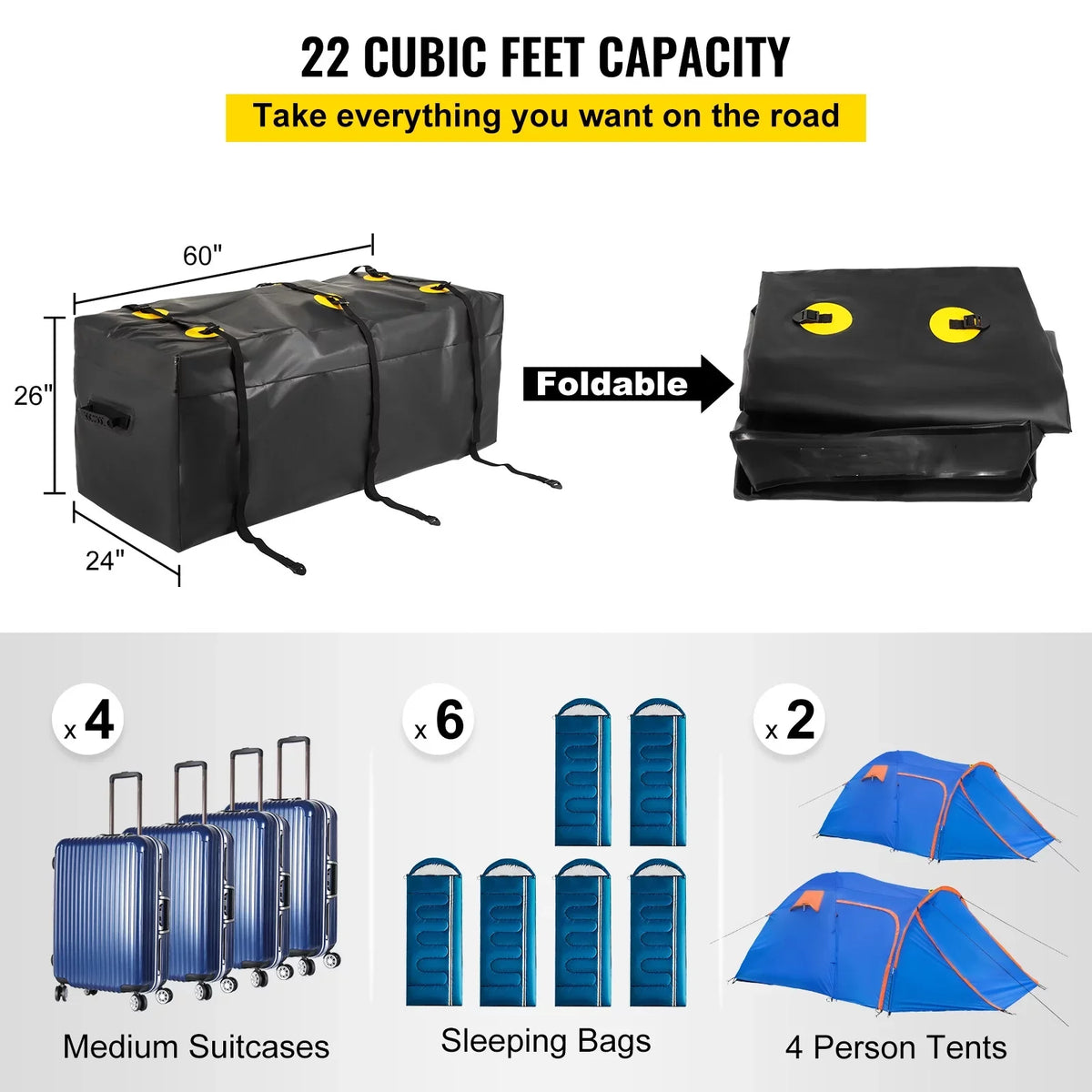 Carrier Hitch Waterproof Cargo Hitch Hitch Bag SUV Duty Feet), Heavy Bag, Fits Truck Carrier 840D for Car Basket BENTISM Straps, 60"x24"x26" (22 Vans Cubic Reinforced Cargo with ,