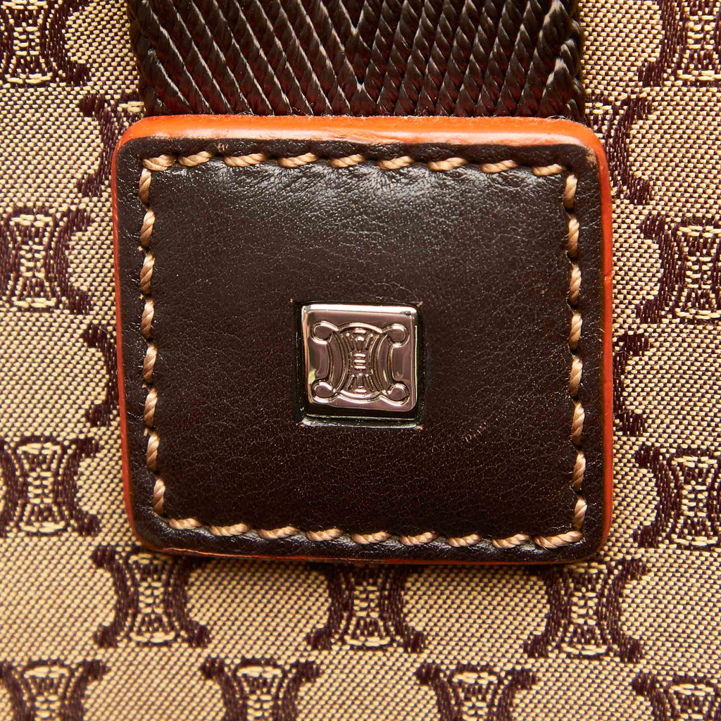 Canvas Women Authenticated Handbag Celine (Good) Brown Top Macadam Pre-Owned Fabric HandleBag
