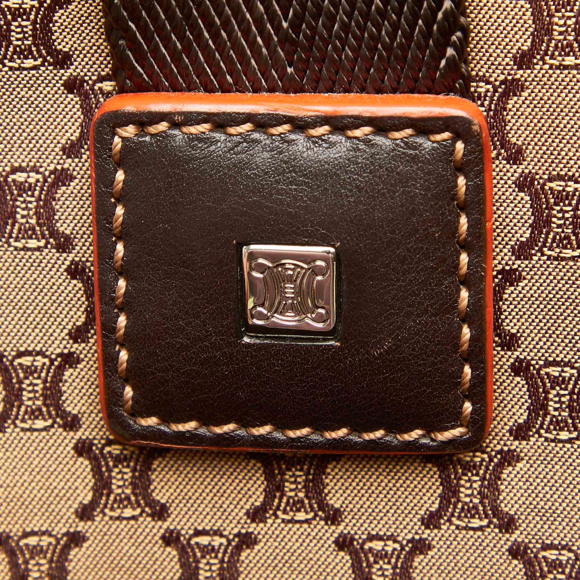 Canvas Women Authenticated Handbag Celine (Good) Brown Top Macadam Pre-Owned Fabric HandleBag