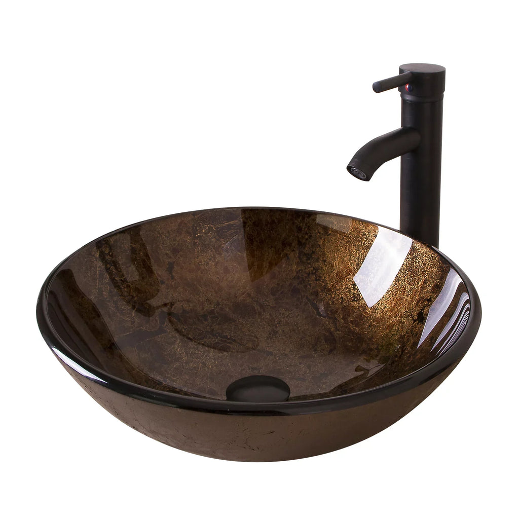 with Drain Sink Wonline Glass Sink Up Vessel Come Tempered ORB Wash Artistic Combo Pop Set,