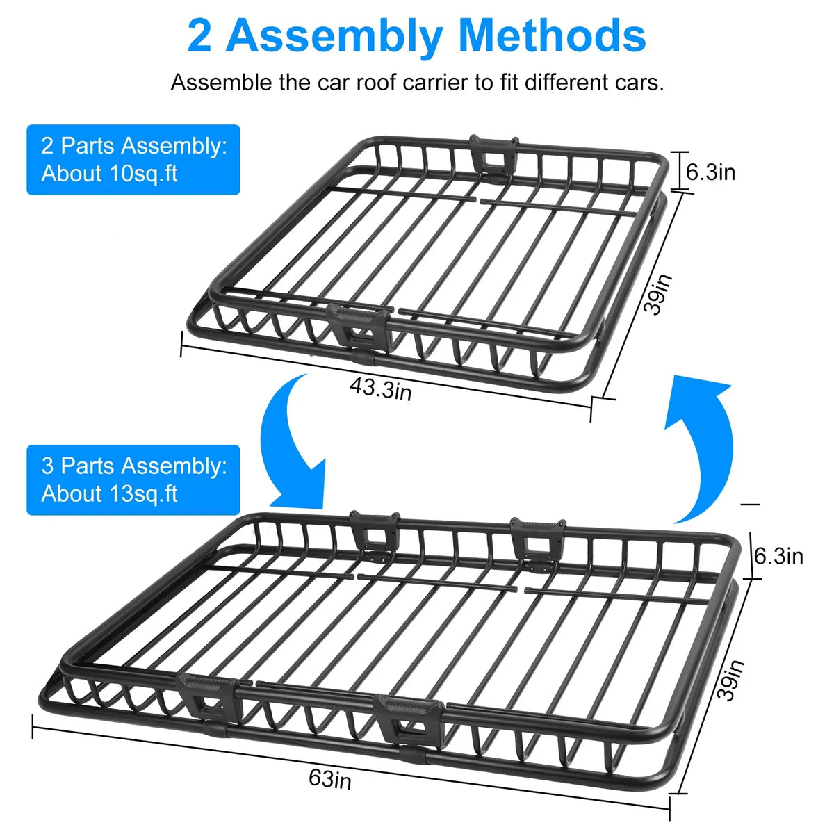 Carrier Heavy 220lbs Basket Strap Black Capacity Hook Cargo with Net Universal 63x39x6.3in, Rack Elastic Top Car Cargo Duty Holder Rack Roof iMounTEK Luggage