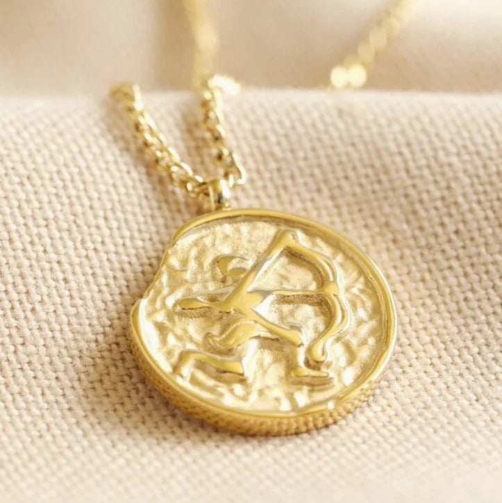 Gold Boutique Steel Box Necklace Women, Zodiac Horoscope, | Pendant Teens Birthday Stainless Sagittarius Inc for Gift