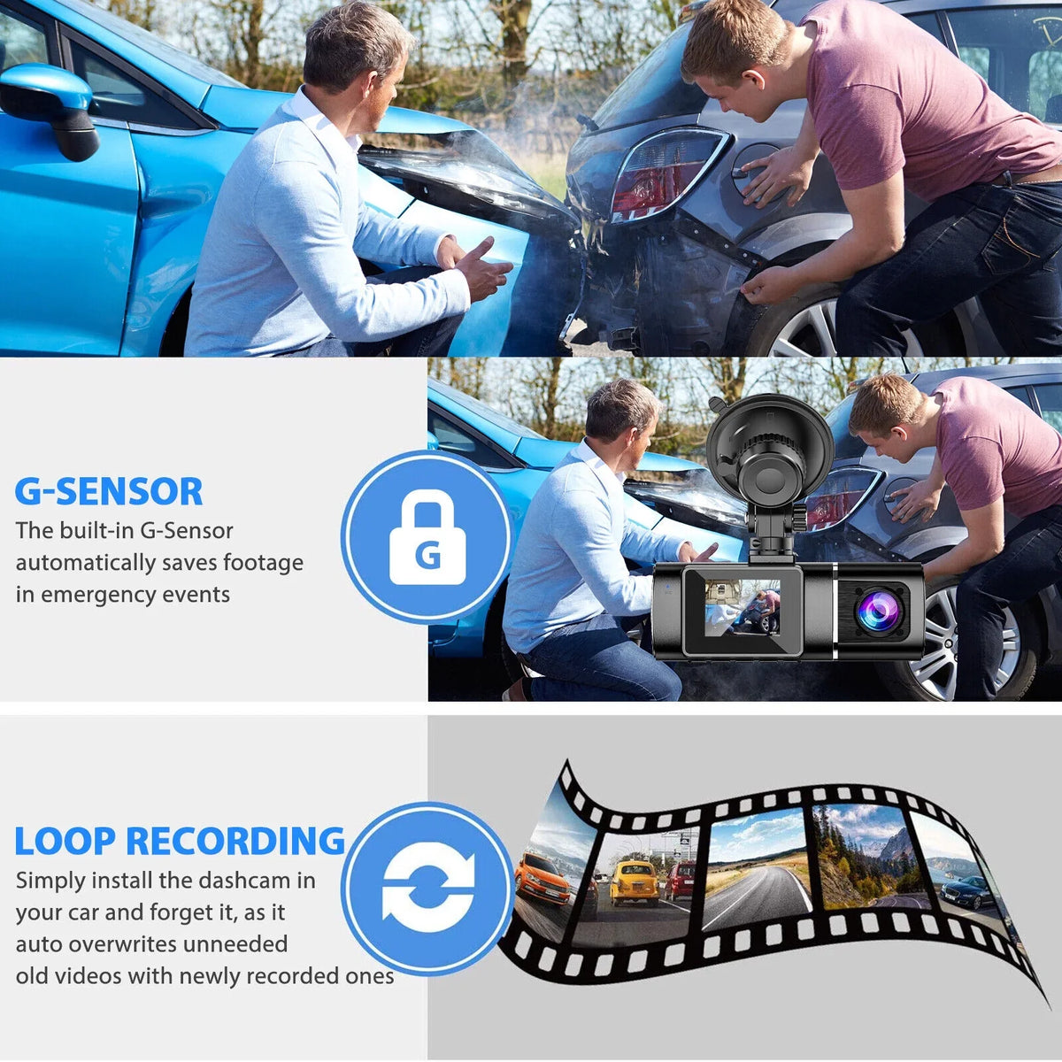 Lens Dash DVR G-Sensor 1080P Dual HD Recorder Car Camera Video Front+Inside Cam