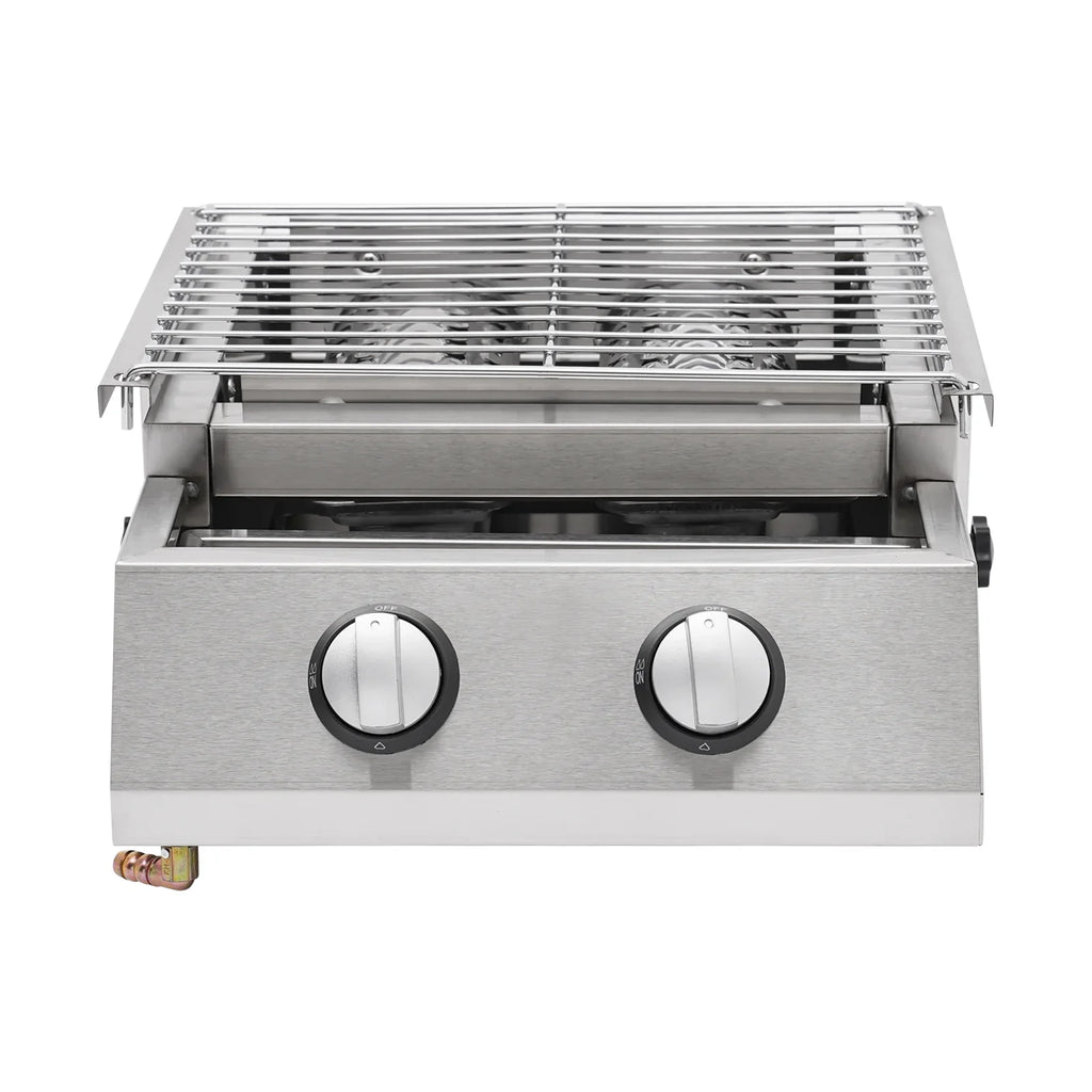 Steel LPG Grill Barbeque Stainless Gas Grill, Sliver 2-Burner for Outdoor Countertop