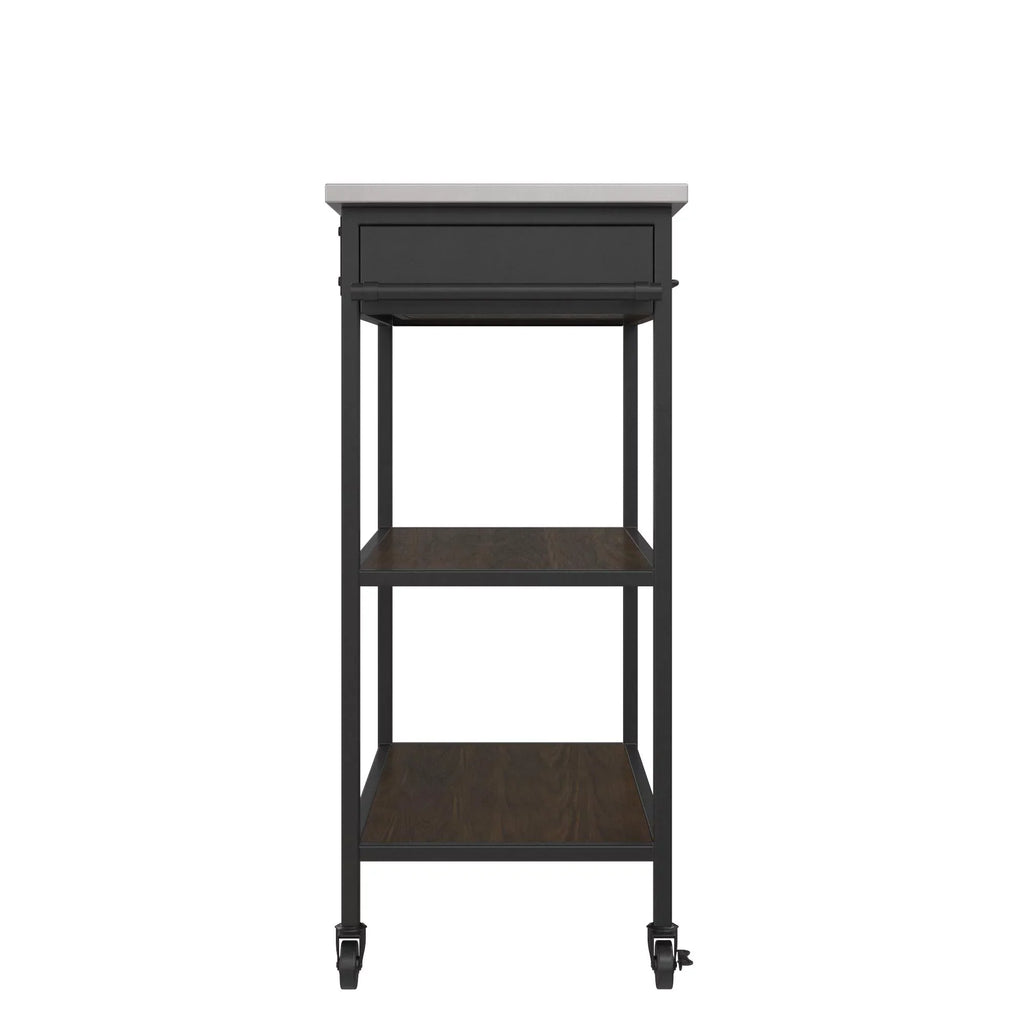 Counter DHP Black Brown Frame, Metal Stainless Top, Pantry Kitchen Kane Cart, Storage, Steel