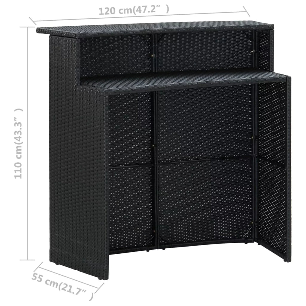 4 Chairs Rattan and Outdoor Poly Garden Dining with Piece Anself Shelf Bistro, Black Stool Set Storage Terrace, Pub, Bar Patio 5 for Set Table Backyard, Cushioned