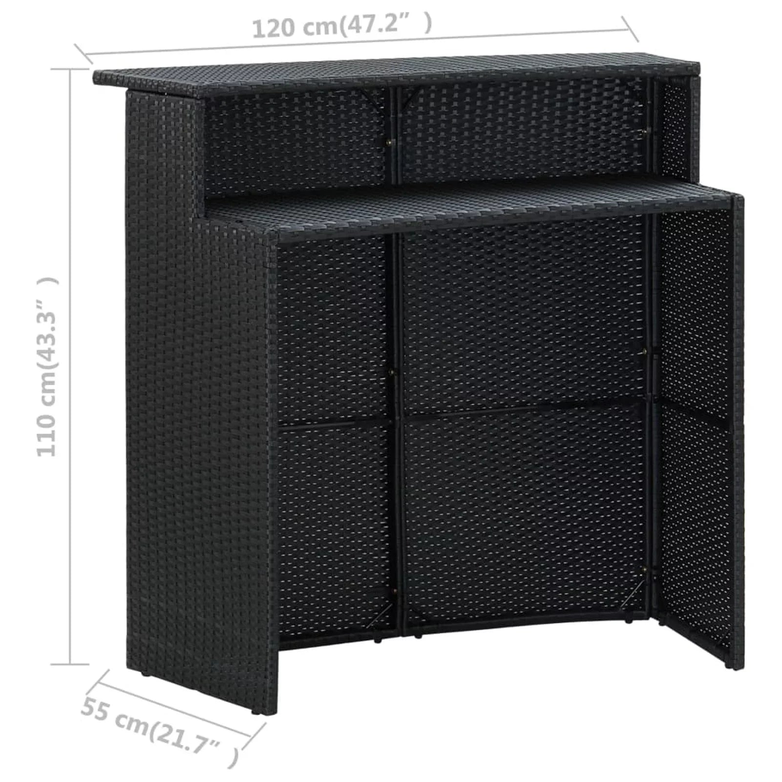 4 Chairs Rattan and Outdoor Poly Garden Dining with Piece Anself Shelf Bistro, Black Stool Set Storage Terrace, Pub, Bar Patio 5 for Set Table Backyard, Cushioned