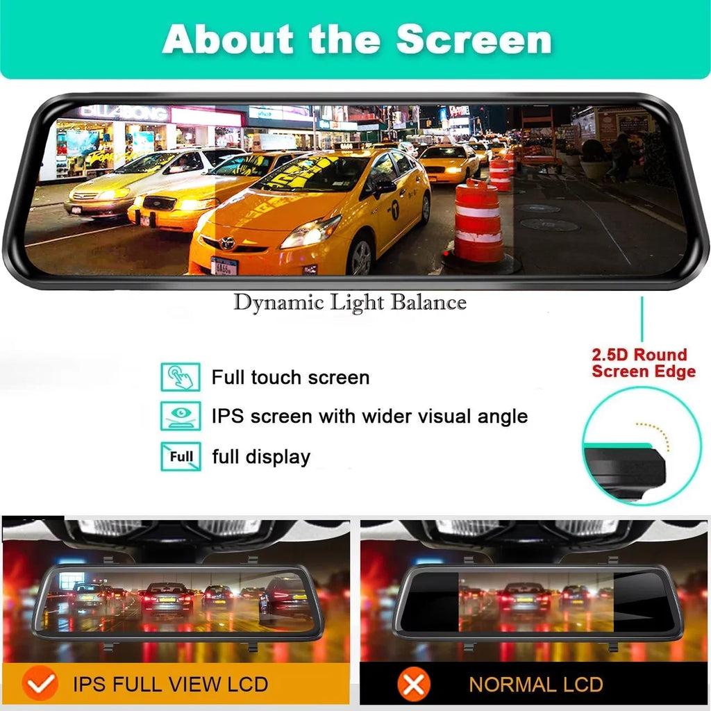 Dash Assistance, Mirror Camera, Vision, Super Motion Kit 10" Night Cars, Rear Recording for View, and Backup 1080P Front Screen Loop Dash Cam Touch Camera Dual Detection,Reversing