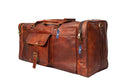 Brown Handmade Square Weekender Travel Leather Duffle Bag.
