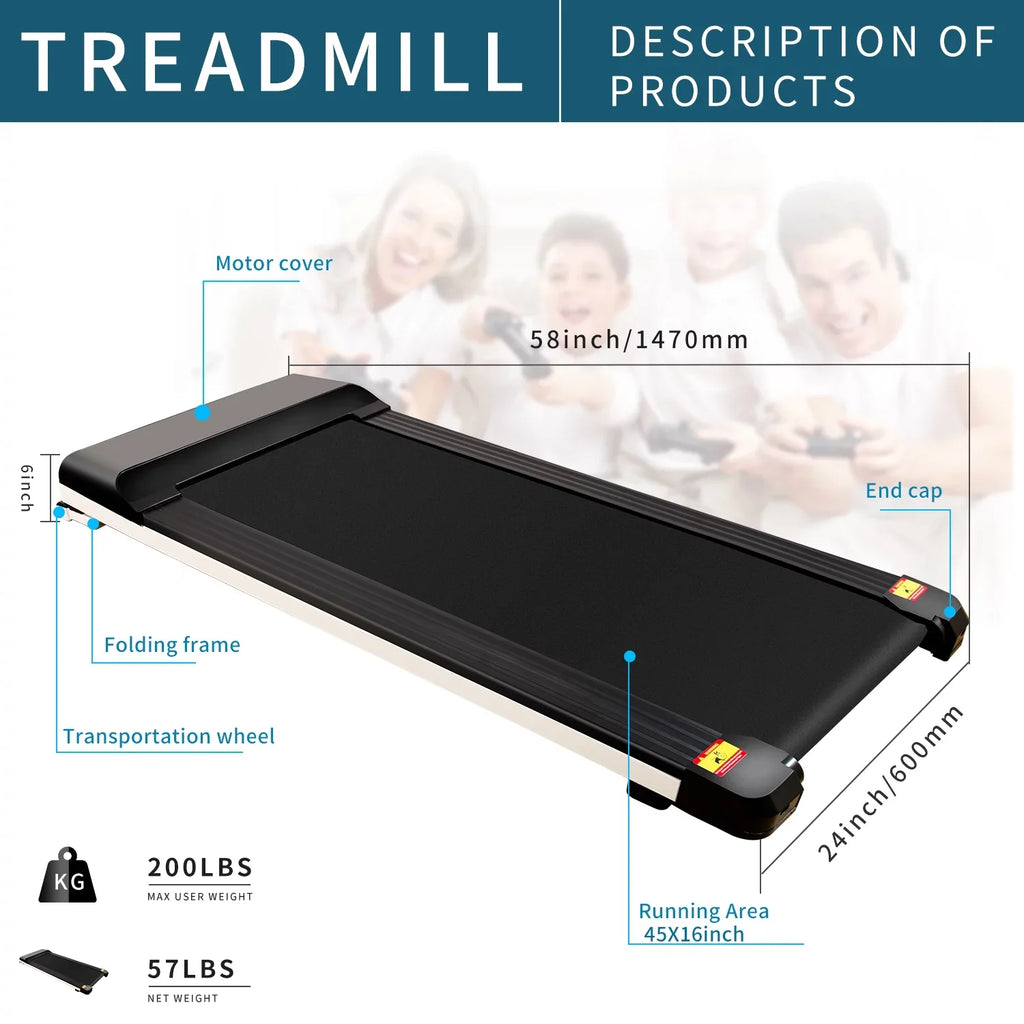 Running without Black Under Slim Assembling and Space Small APP, Display Treadmill with Sport & Desk Treadmill LDE Walking movable Apartment Machine Flat for Pad