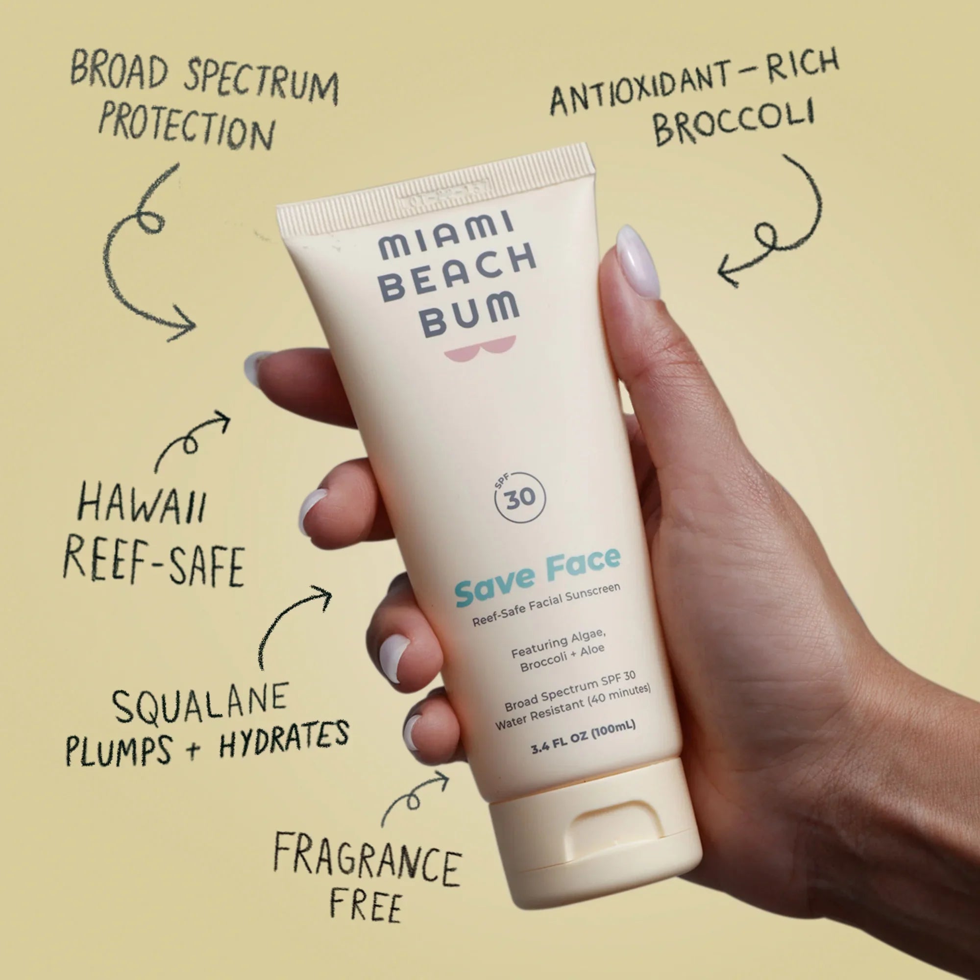 Min Water Face Fragrance-free, Broccoli Reef-Safe Resistant Beach 3.4oz Bum SPF30/ Miami Mineral 40 Cream,